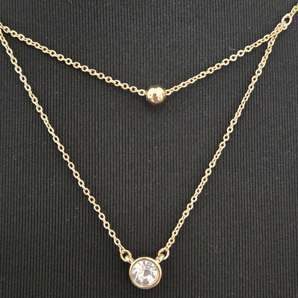 NWT Marlyn SchiffDouble Layered Gold Tone Necklace with Clear Crystal Gold Bead - Picture 5 of 10